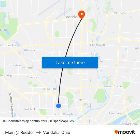 Main @ Redder to Vandalia, Ohio map