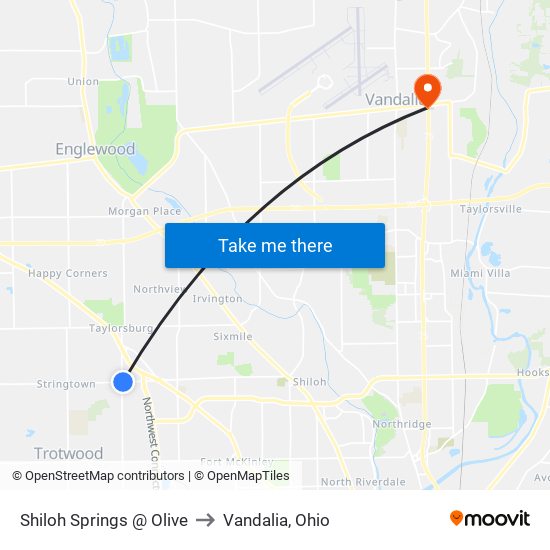 Shiloh Springs @ Olive to Vandalia, Ohio map