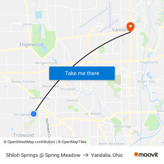 Shiloh Springs @ Spring Meadow to Vandalia, Ohio map