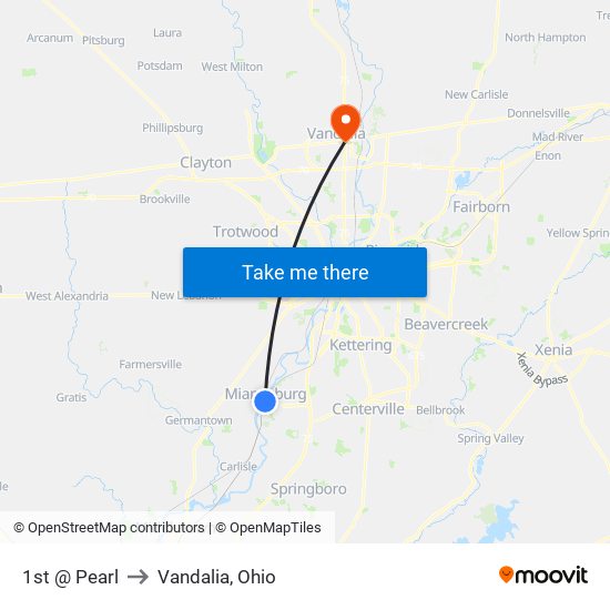 1st @ Pearl to Vandalia, Ohio map