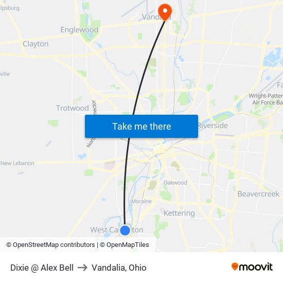 Dixie @ Alex Bell to Vandalia, Ohio map