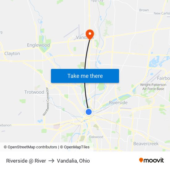 Riverside @ River to Vandalia, Ohio map