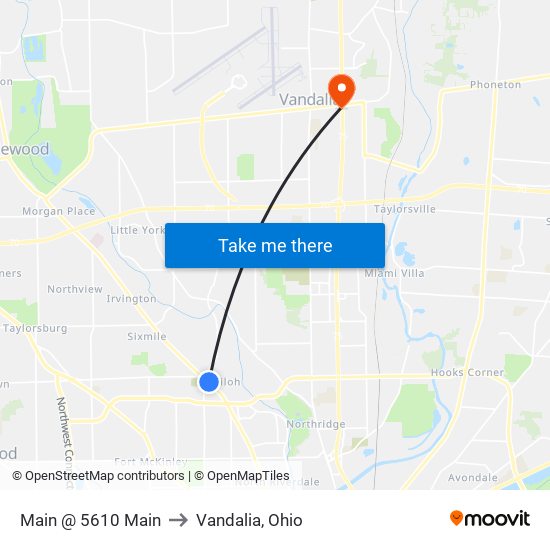 Main @ 5610 Main to Vandalia, Ohio map