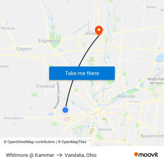 Whitmore @ Kammer to Vandalia, Ohio map