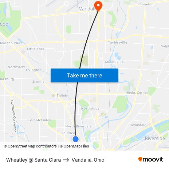 Wheatley @ Santa Clara to Vandalia, Ohio map