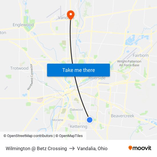 Wilmington @ Betz Crossing to Vandalia, Ohio map