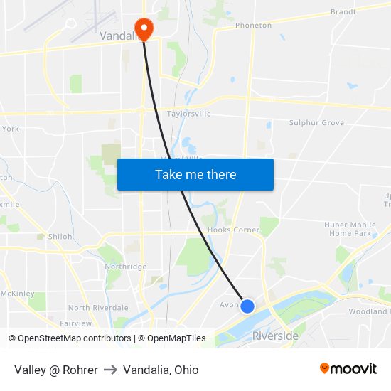 Valley @ Rohrer to Vandalia, Ohio map