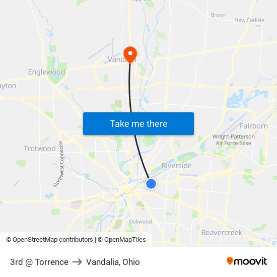 3rd @ Torrence to Vandalia, Ohio map