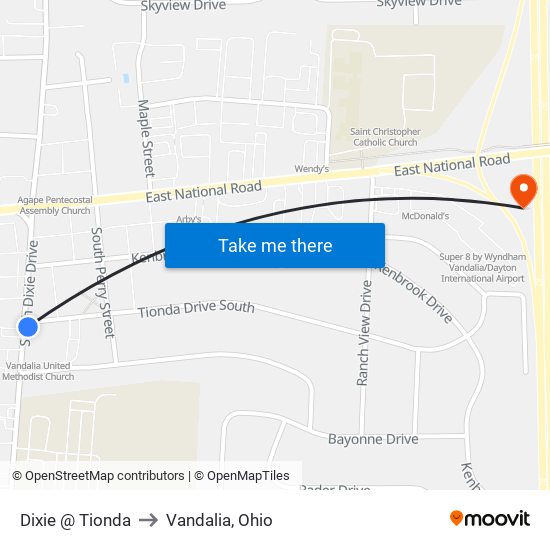 Dixie @ Tionda to Vandalia, Ohio map