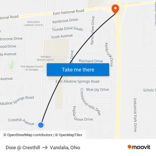 Dixie @ Cresthill to Vandalia, Ohio map