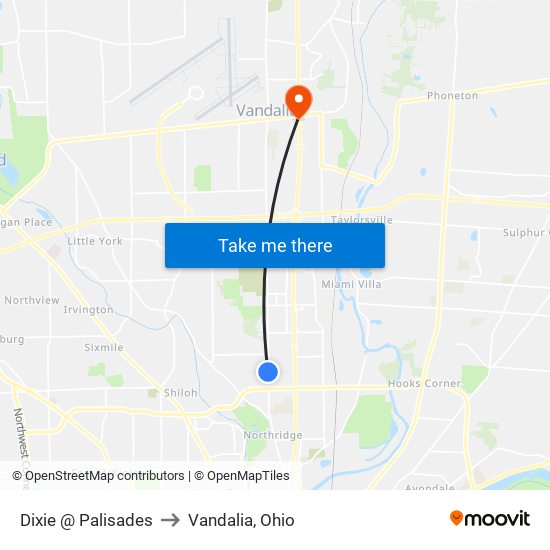 Dixie @ Palisades to Vandalia, Ohio map