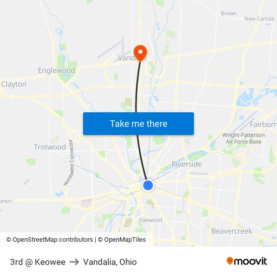 3rd @ Keowee to Vandalia, Ohio map