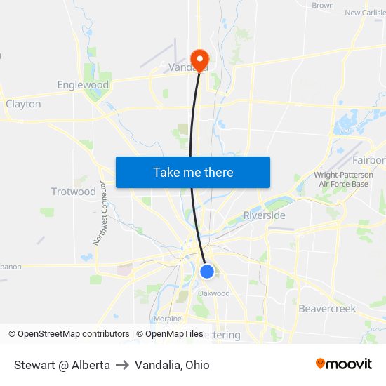 Stewart @ Alberta to Vandalia, Ohio map