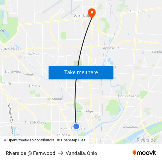 Riverside @ Fernwood to Vandalia, Ohio map