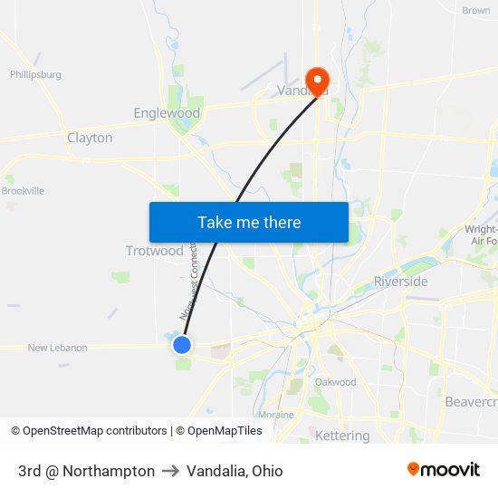 3rd @ Northampton to Vandalia, Ohio map