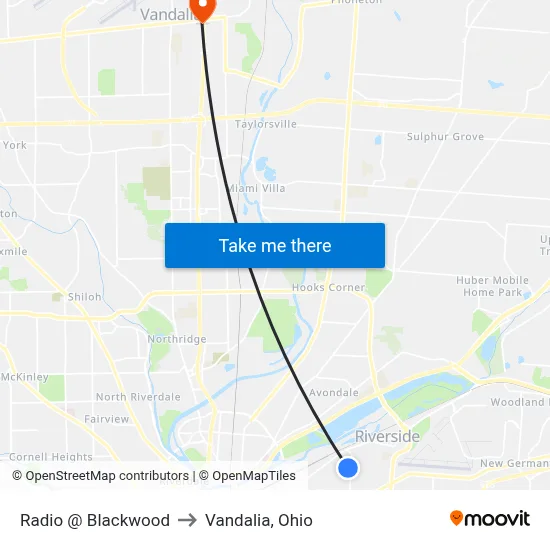 Radio @ Blackwood to Vandalia, Ohio map