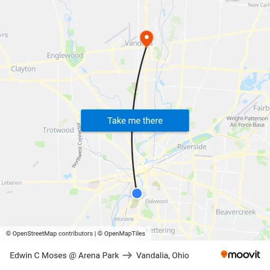 Edwin C Moses @ Arena Park to Vandalia, Ohio map