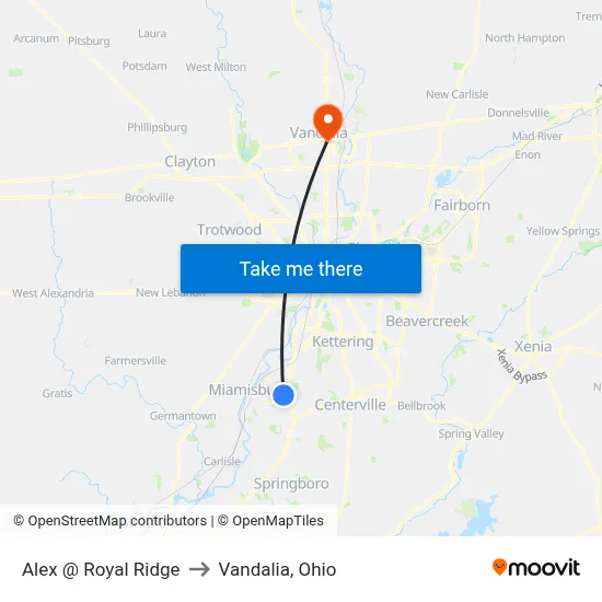 Alex @ Royal Ridge to Vandalia, Ohio map