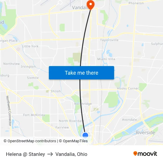 Helena @ Stanley to Vandalia, Ohio map