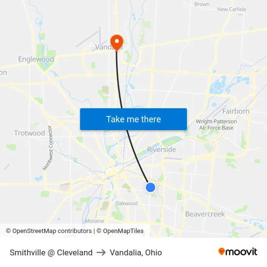 Smithville @ Cleveland to Vandalia, Ohio map