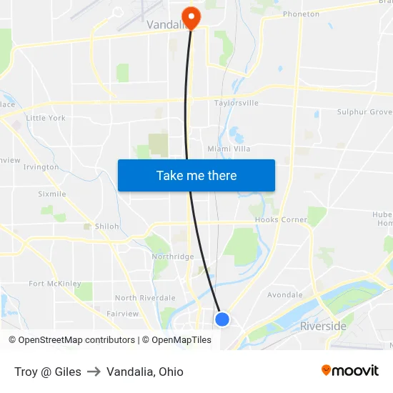 Troy @ Giles to Vandalia, Ohio map