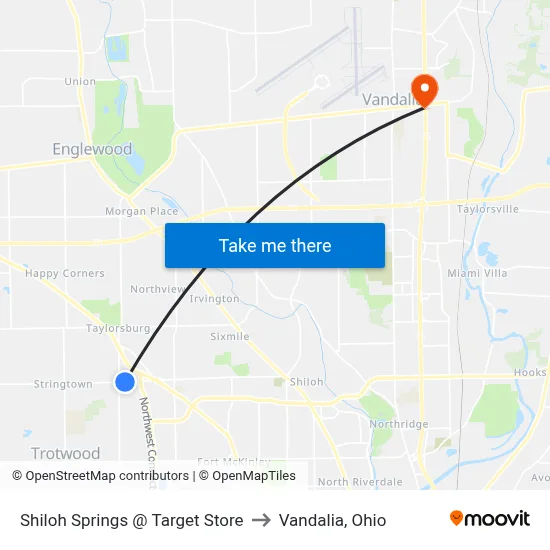 Shiloh Springs @ Target Store to Vandalia, Ohio map