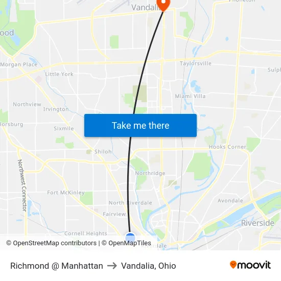 Richmond @ Manhattan to Vandalia, Ohio map