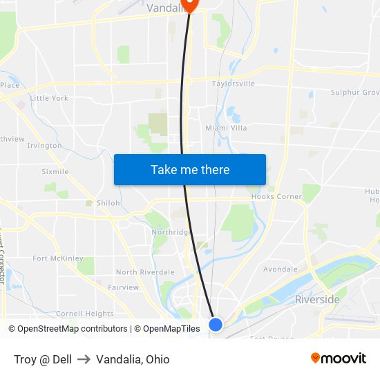 Troy @ Dell to Vandalia, Ohio map