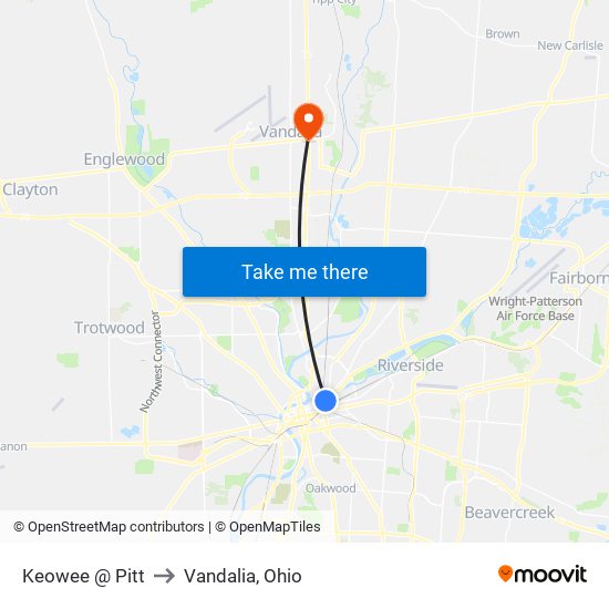 Keowee @ Pitt to Vandalia, Ohio map