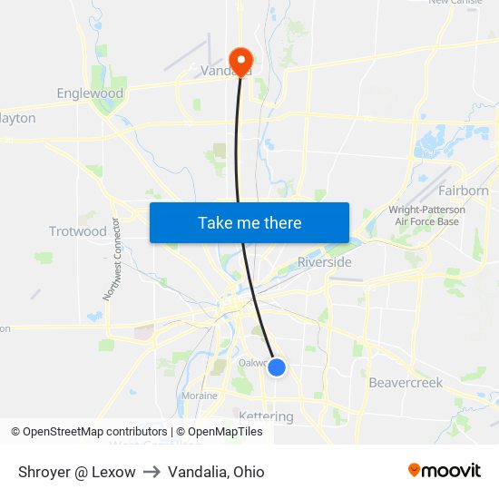 Shroyer @ Lexow to Vandalia, Ohio map