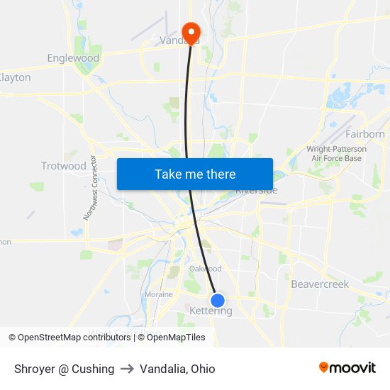 Shroyer @ Cushing to Vandalia, Ohio map