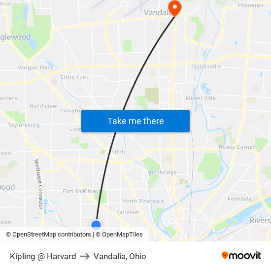 Kipling @ Harvard to Vandalia, Ohio map