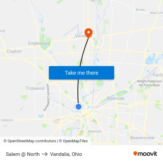 Salem @ North to Vandalia, Ohio map