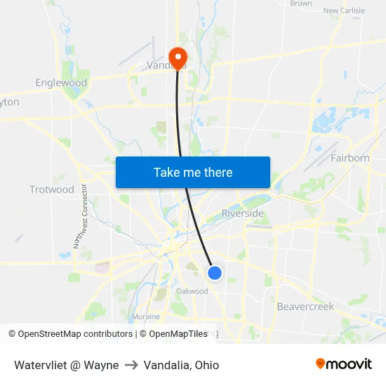 Watervliet @ Wayne to Vandalia, Ohio map