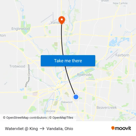 Watervliet @ King to Vandalia, Ohio map