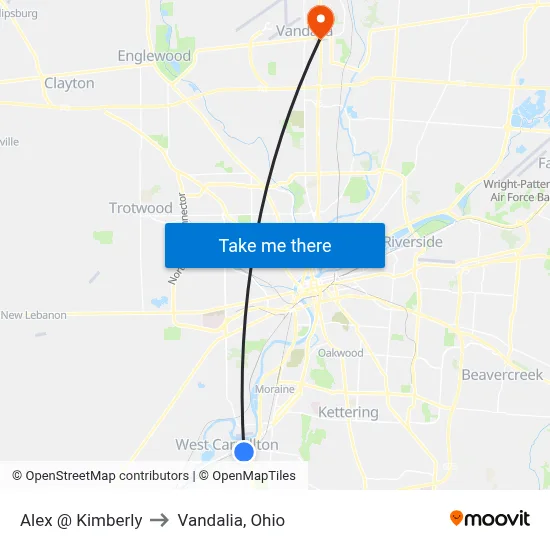 Alex @ Kimberly to Vandalia, Ohio map