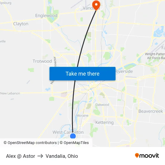 Alex @ Astor to Vandalia, Ohio map