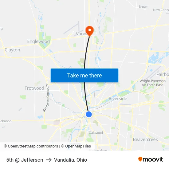 5th @ Jefferson to Vandalia, Ohio map