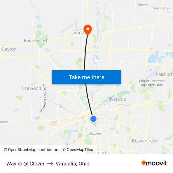 Wayne @ Clover to Vandalia, Ohio map