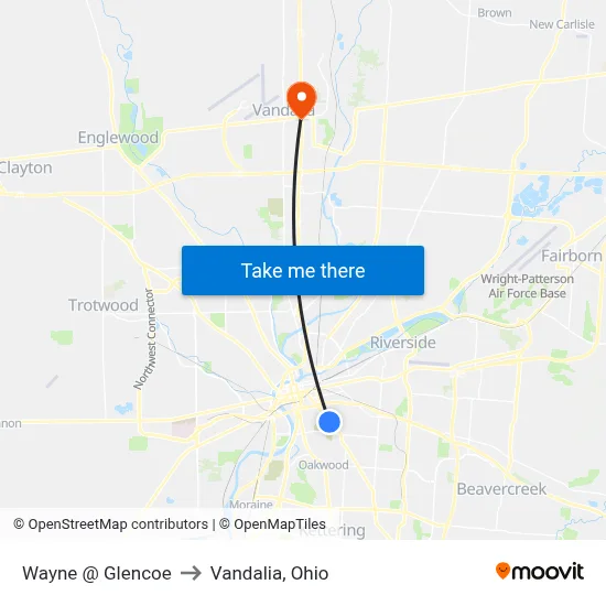 Wayne @ Glencoe to Vandalia, Ohio map