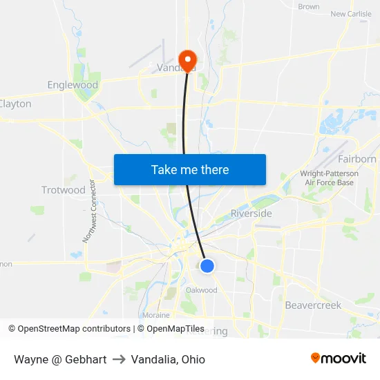 Wayne @ Gebhart to Vandalia, Ohio map