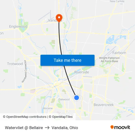 Watervliet @ Bellaire to Vandalia, Ohio map