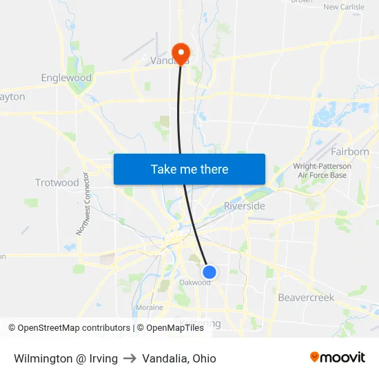 Wilmington @ Irving to Vandalia, Ohio map