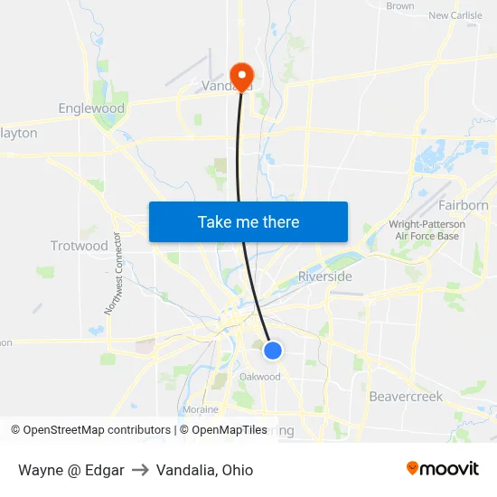 Wayne @ Edgar to Vandalia, Ohio map