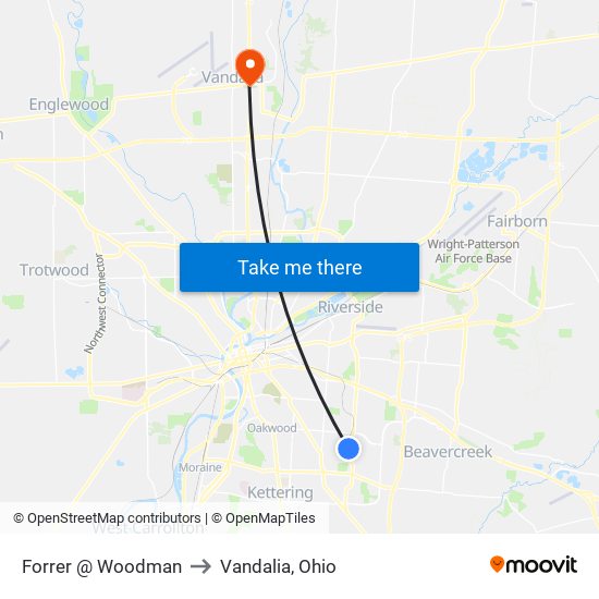 Forrer @ Woodman to Vandalia, Ohio map