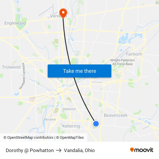 Dorothy @ Powhatton to Vandalia, Ohio map