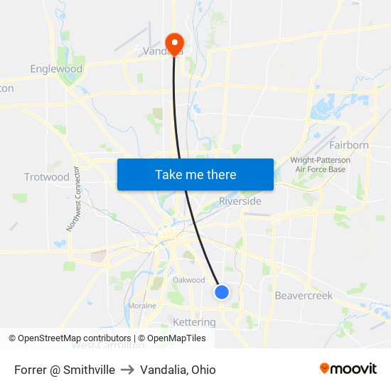 Forrer @ Smithville to Vandalia, Ohio map