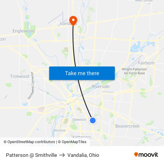 Patterson @ Smithville to Vandalia, Ohio map