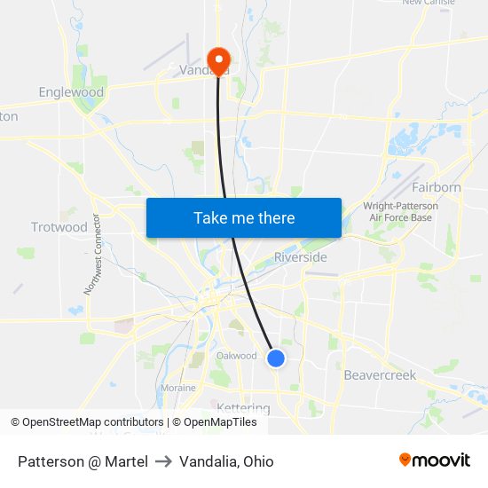 Patterson @ Martel to Vandalia, Ohio map