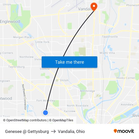 Genesee @ Gettysburg to Vandalia, Ohio map